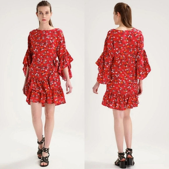 Maje Dresses & Skirts - Maje Rahimi Floral Ruffle Wrap Mini Dress Womens S Feminine Cottage Flirty Fairy